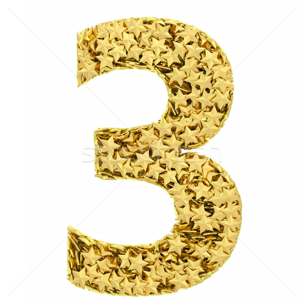 Number 3 composed of golden stars isolated on white Stock photo © oneo