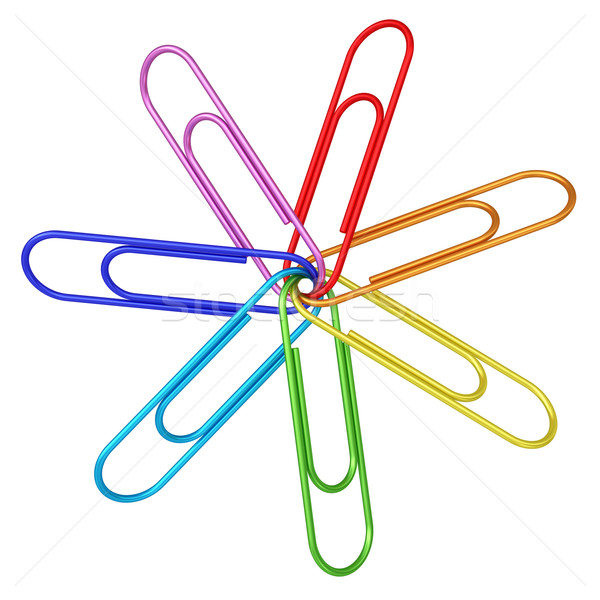 Colorful paper clips chained together on white Stock photo © oneo