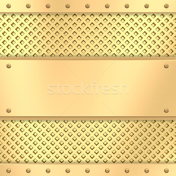 Blank golden plate on grid background with rivets Stock photo © oneo