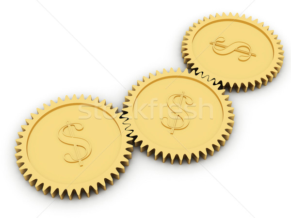 Foto stock: Dourado · dólar · engrenagens · branco · alto