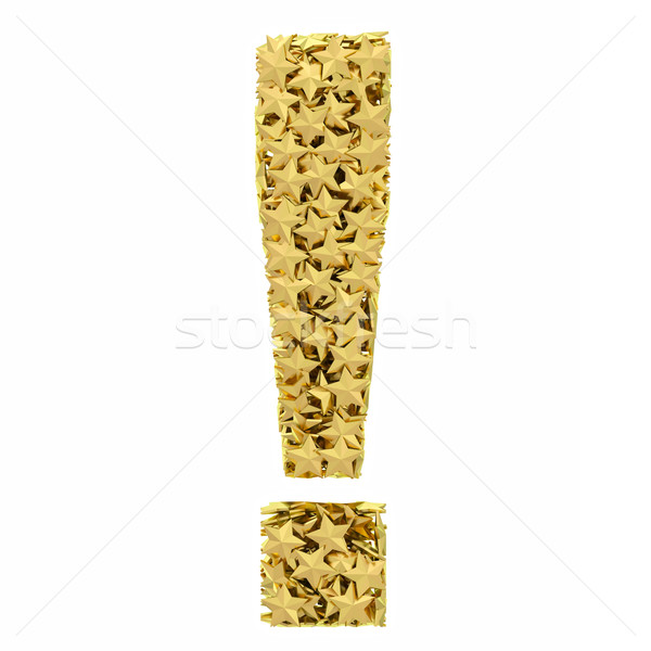 [[stock_photo]]: Point · d'exclamation · or · étoiles · isolé · blanche · élevé