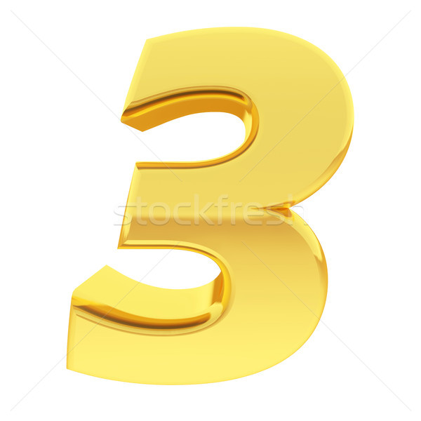 Gold number 3 with gradient reflections isolated on white Stock photo © oneo