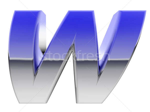 Stock photo: Chrome alphabet symbol letter W with color gradient reflections isolated on white