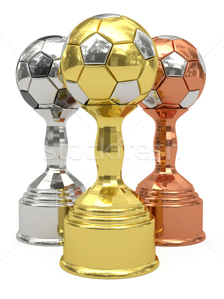 Dourado prata bronze futebol troféus branco Foto stock © oneo