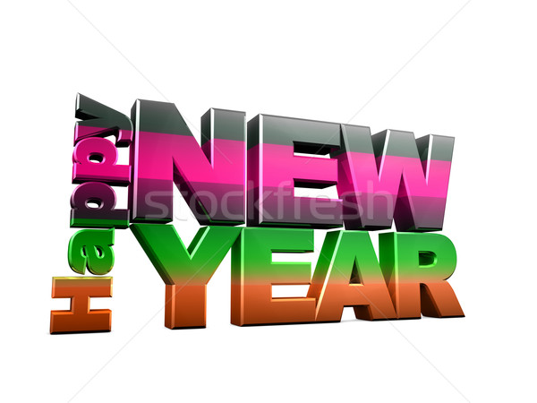 Szczęśliwego nowego roku 3D obraz zielone tekst świętować Zdjęcia stock © OneO2