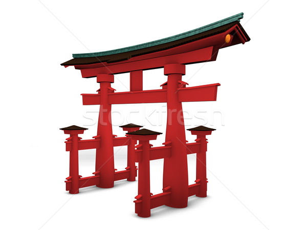 Stok fotoğraf: 3D · görüntü · Japon · kapı · kırmızı · din