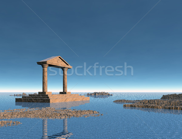 Stockfoto: Zee · eilanden · oude · steen · gebouw · 3d · illustration