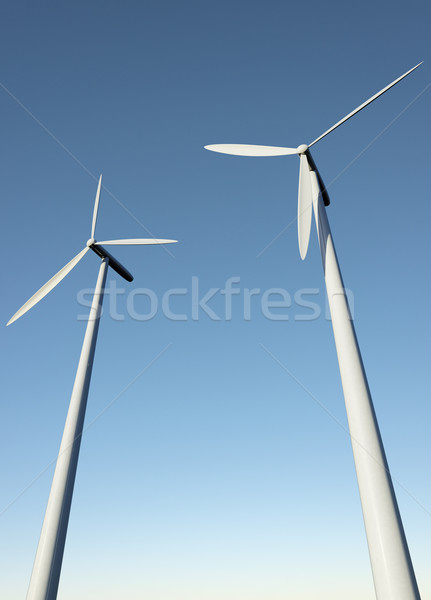 Turbine eoliene Blue Sky cer albastru mediu dezvoltare Imagine de stoc © Onyshchenko