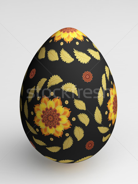 Húsvéti tojás fekete sárga virágok semleges 3d illusztráció virágok Stock fotó © Onyshchenko