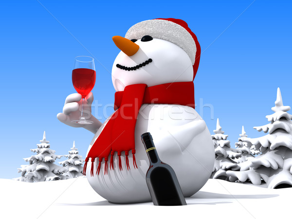 Schneemann 3d render funny Glas Schnee rot Stock foto © oorka