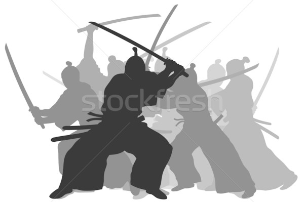 Samurai silhouet illustratie kunst zwaard Stockfoto © oorka