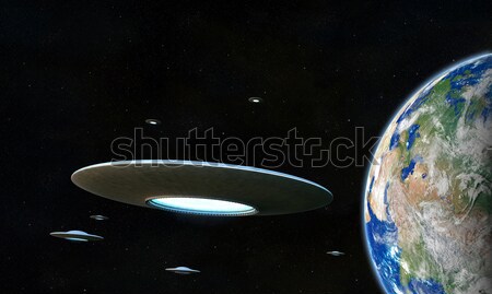 Ufo 3d render em torno de terra arte espaço Foto stock © oorka
