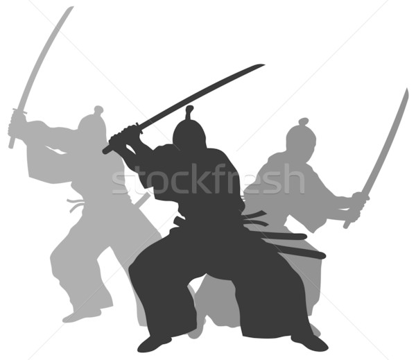 Szamuráj sziluett illusztráció harc művészet kard Stock fotó © oorka