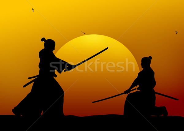 Samurai silhouet illustratie kunst zwaard Stockfoto © oorka