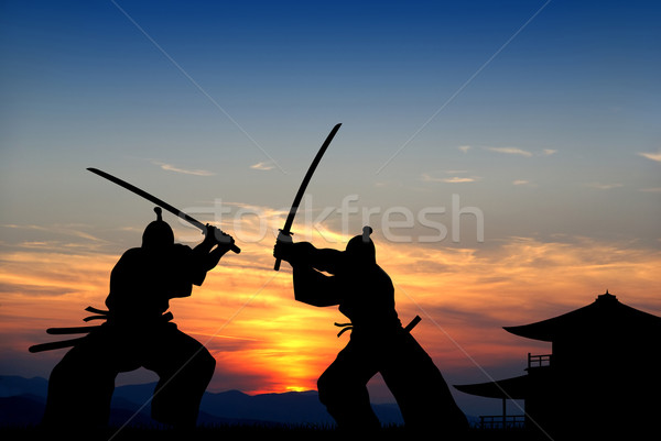 Samurai silhouet illustratie kunst zwaard Stockfoto © oorka