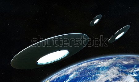 Ufo 3d render em torno de terra arte espaço Foto stock © oorka