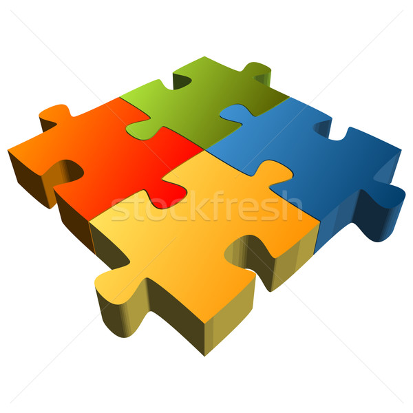 Stock foto: Puzzle · vier · Teile · Teamarbeit · Symbolik · abstrakten