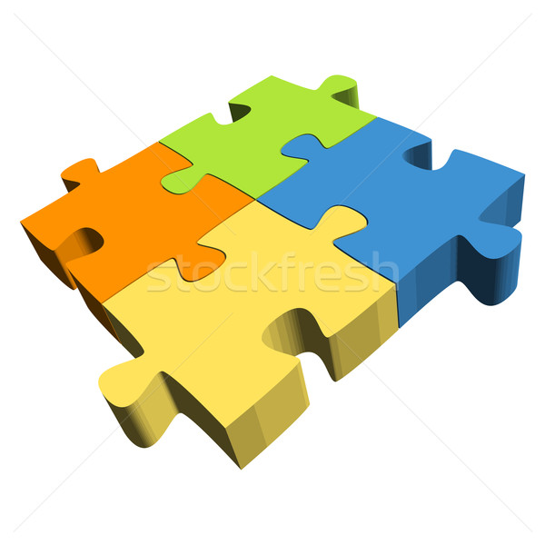 Puzzle négy alkatrészek csapatmunka szimbolizmus absztrakt Stock fotó © opicobello