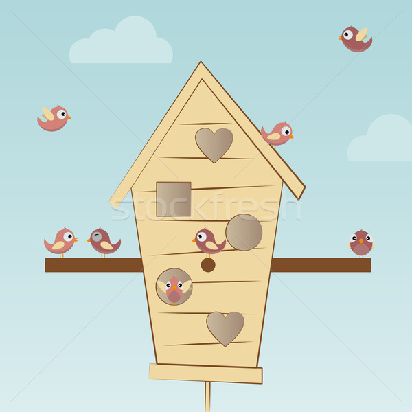 Birds House with many birds Stock photo © opicobello