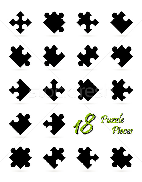 [[stock_photo]]: Tous · 18 · pièces · de · puzzle · noir · fond · équipe