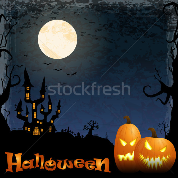 Halloween assustador castelo escuro lua cheia ilustrado Foto stock © opicobello