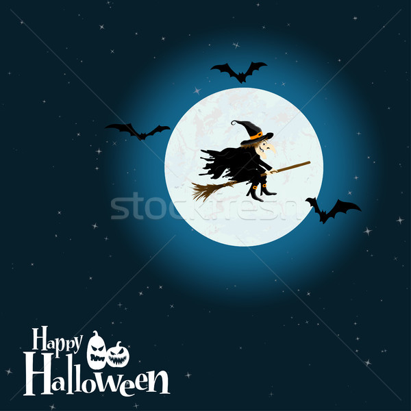 Stockfoto: Halloween · heks · volle · maan · scary · geïllustreerd · communie