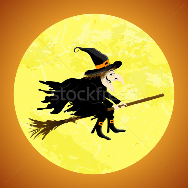 Halloween bruxa lua cheia assustador ilustrado elementos Foto stock © opicobello