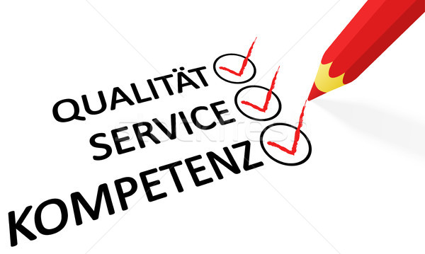 Stock foto: Rot · Bleistift · Text · Qualität · Service · Kompetenz