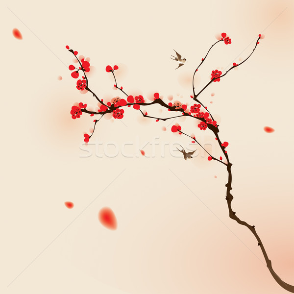 Orientalisch Stil Malerei Pflaume Blüte Frühling Stock foto © ori-artiste