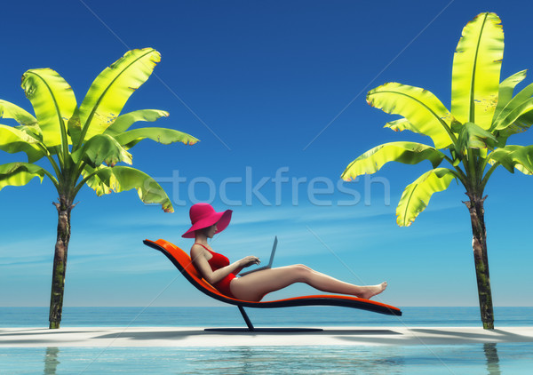 Woman in swimsuit using a laptop Stock photo © orla