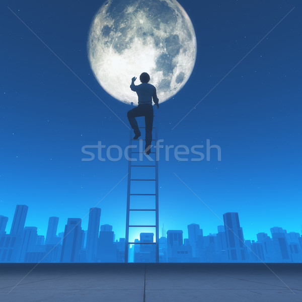 Man climb a ladder to the moon i Stock photo © orla