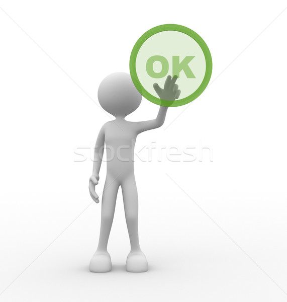 3d people - man, person with button ' OK'  Stock photo © orla