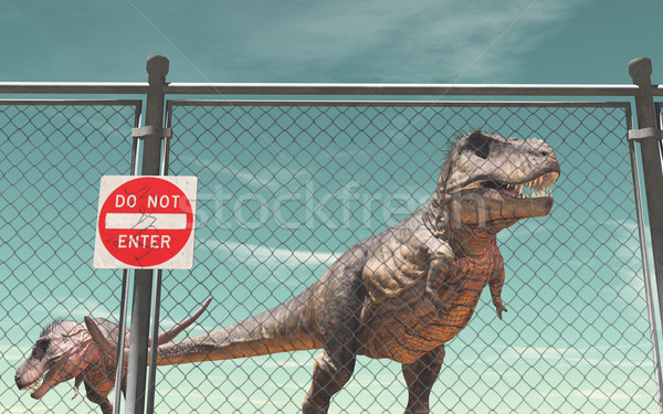 Nem belépés drót kerítés védelem dinoszauruszok Stock fotó © orla