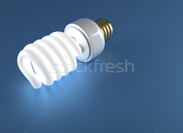 Fluoreszierenden Glühlampe Glühbirne blau 3d render Illustration Stock foto © orla