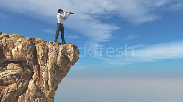 Homem binóculo rocha oceano 3d render Foto stock © orla