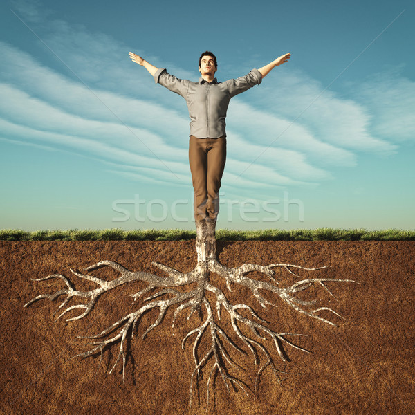 Image of a man that has taken root in the ground. This is a 3d render illustration Stock photo © orla