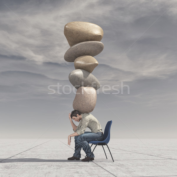 Młody człowiek krzesło skał równowaga medytacji Zdjęcia stock © orla