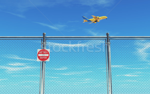 Eingeschränkt Zaun Flugzeug blauer Himmel 3d render Illustration Stock foto © orla