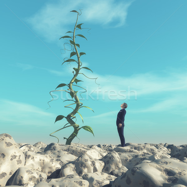 Man admiring a big beanstalk. Stock photo © orla