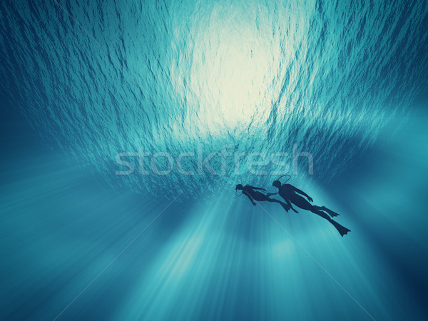 Foto stock: Nadar · casal · água · 3d · render · ilustração · mulheres