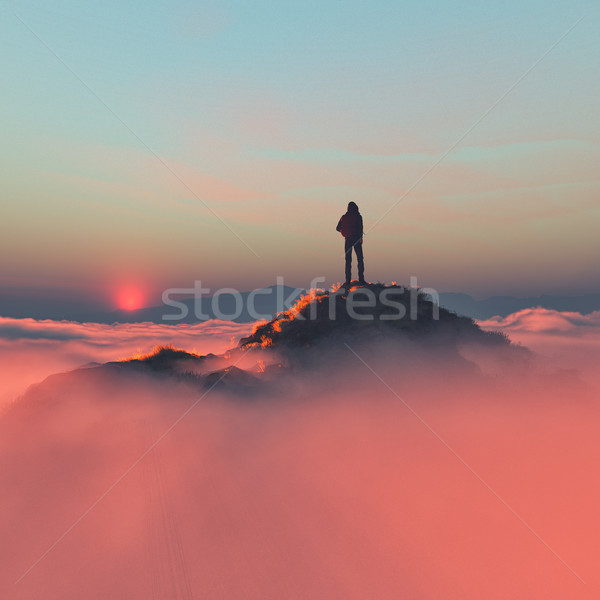 Tourist with backpack on the mountain Stock photo © orla