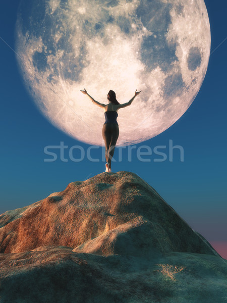 Jonge vrouwelijke kijken maan armen lucht Stockfoto © orla