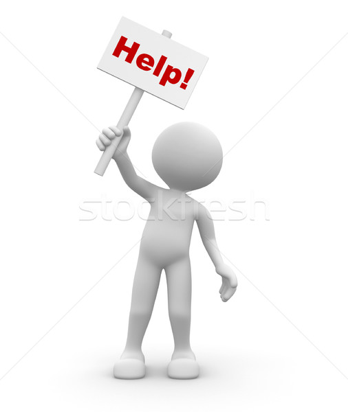 3d cartoon man with Help board sign on a white background  Stock photo © orla