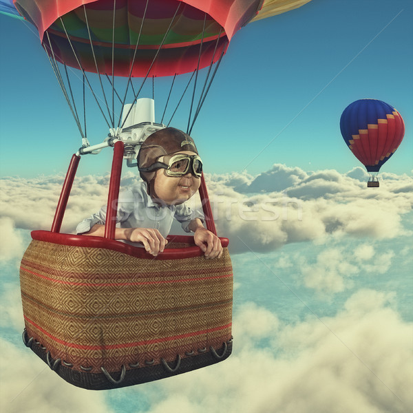 Férfi hőlégballon 3d render illusztráció égbolt zöld Stock fotó © orla