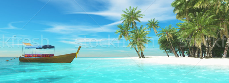 Evezés csónak part trópusi sziget 3d illusztráció víz Stock fotó © orla