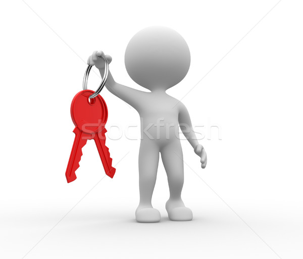 Foto stock: Vermelho · chave · 3d · pessoas · homens · pessoa · porta