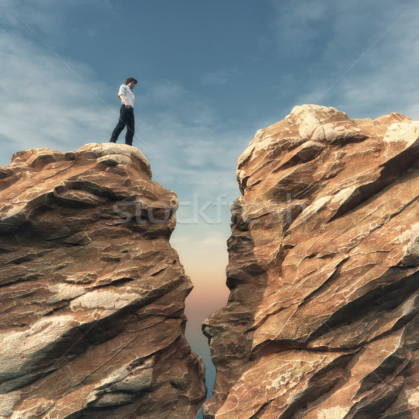 Genç kaya 3d render örnek gökyüzü adam Stok fotoğraf © orla
