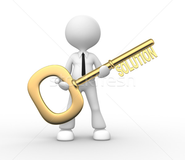 Arany kulcs 3d emberek férfi személy tart Stock fotó © orla