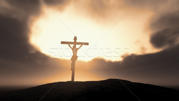 Silhouette of Jesus with Cross  Stock photo © orla