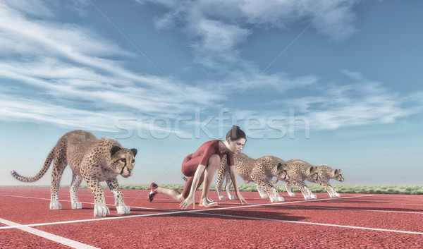 Athletic woman with a cheetah  Stock photo © orla